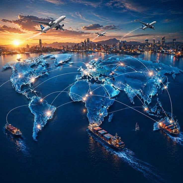 World map illustrating global trade markets